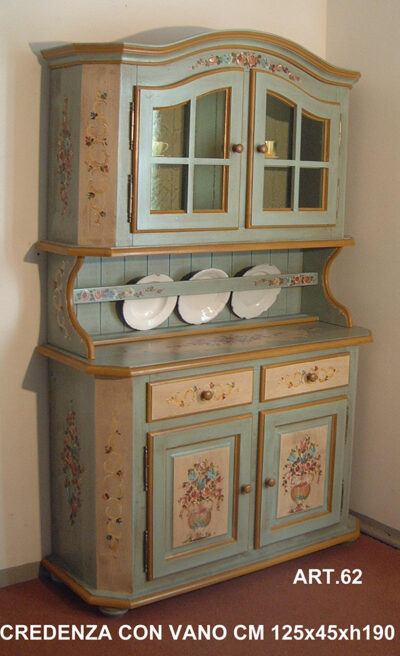 Cupboard, 2 doors 2 drawers, raised glass compartment